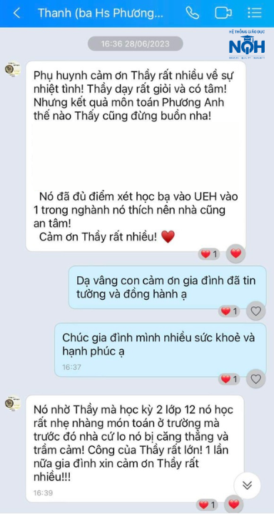 Đây là dòng tin nhắn mừng rỡ của phụ huynh bạn Phương Anh khi bạn đậu trường UEH